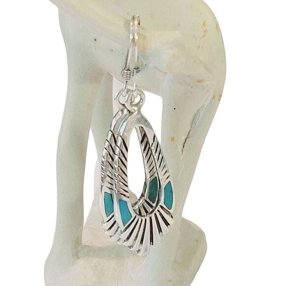 Carolyn Pollock Vintage Sterling Silver Turquoise Western Drop Earrings - Picture 2 of 6